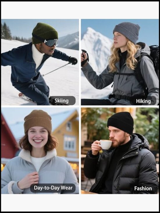 100% Merino Wool Beanie Hat - Warm Winter Slouchy Skull Cap main image 4